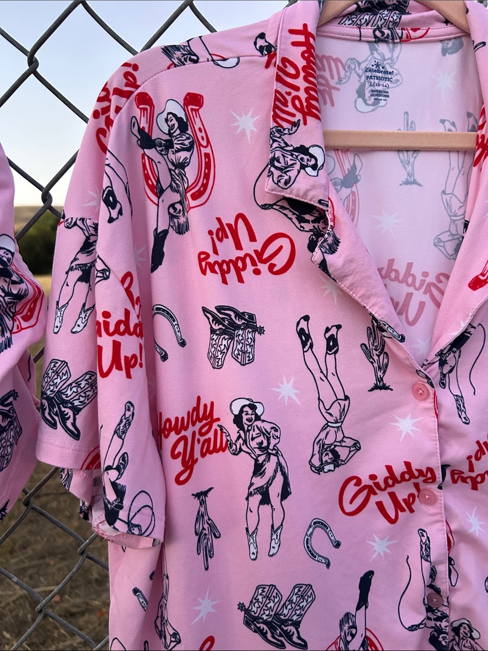 Women's Pink Vintage Cowgirl Theme Printed Short Pajama Set - Picture 7 of 12